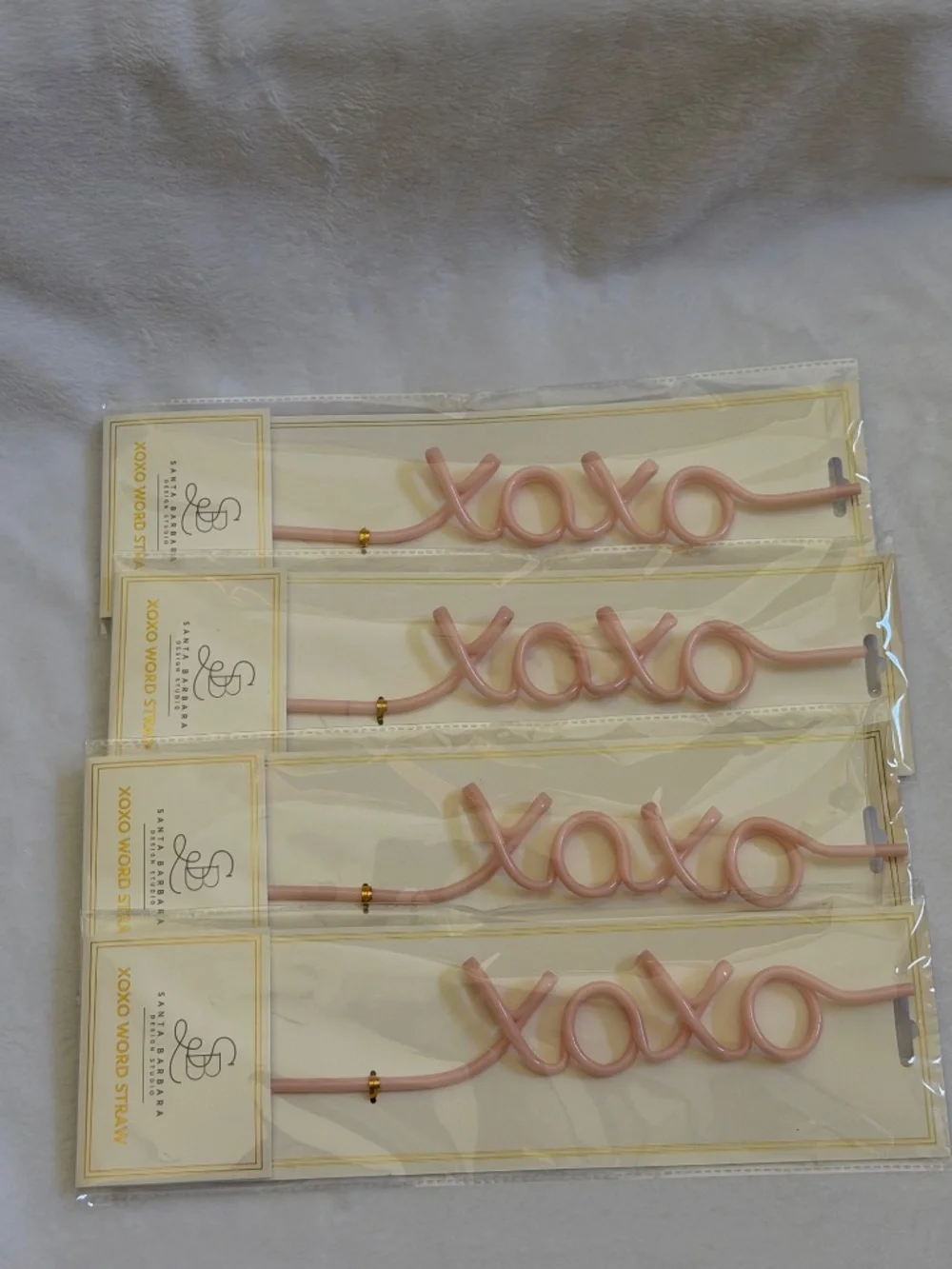 Lot of 4 Santa Barbara Design Studio XOXO Pink Reusable Word Straws BRAND NEW